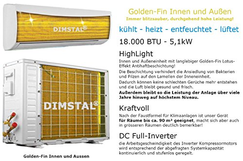 DIMSTAL Golden-Fin Lotus-Effekt Split Klimaanlage 5,1 kW - 18000 BTU